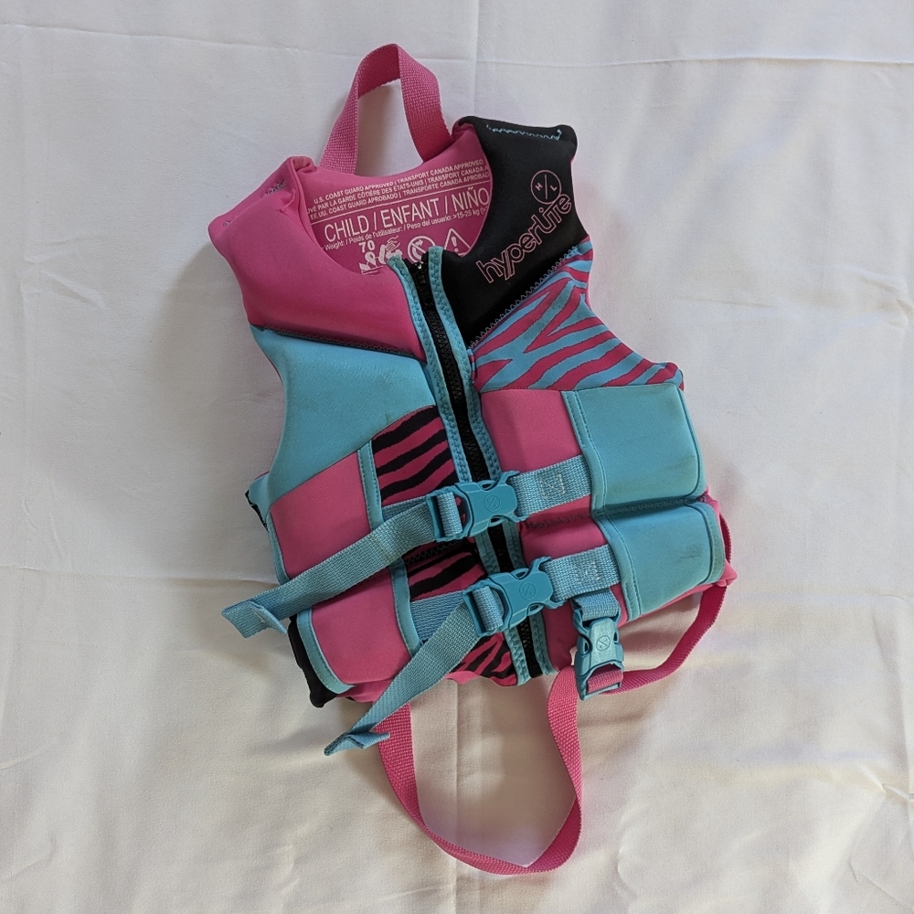 Hyperlite Pink and Blue Child Life Vest Jacket PFD 33-55 lbs